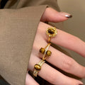Gold Plated Zircon Oval Tiger Eye Open Ring For Women – Gold view 3