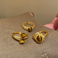 Gold Plated Zircon Oval Tiger Eye Open Ring For Women – Gold view 2