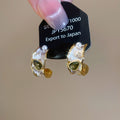 Geometric C Shape Faux Pearl Zircon Stud Earrings For Women Fashion OL Everyday Jewelry view 2