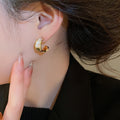 Geometric C Shape Faux Pearl Zircon Stud Earrings For Women Fashion OL Everyday Jewelry view 3