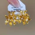 French Vintage Floral Faux Pearl Stud Earrings Elegant Light Luxury OL Style view 2