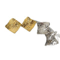 Gold Plated Metal Rhombus Textured Stud Earrings With Silver Posts Minimalist Chic Women's Jewelry view 5