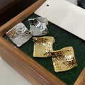 Gold Plated Metal Rhombus Textured Stud Earrings With Silver Posts Minimalist Chic Women's Jewelry view 1