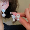 Vintage Flower Zircon Faux Pearl Stud Earrings Elegant Light Luxury Fashion Jewelry For Women view 2