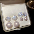Vintage Flower Zircon Faux Pearl Stud Earrings Elegant Light Luxury Fashion Jewelry For Women view 1
