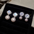 Vintage Flower Zircon Faux Pearl Stud Earrings Elegant Light Luxury Fashion Jewelry For Women view 3
