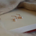 French Vintage Double Layer Faux Pearl Zircon Stud Earrings, Elegant Geometric Round OL Style view 3
