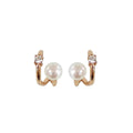 French Vintage Double Layer Faux Pearl Zircon Stud Earrings, Elegant Geometric Round OL Style view 5