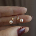 French Vintage Double Layer Faux Pearl Zircon Stud Earrings, Elegant Geometric Round OL Style view 1