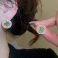 Gold Plated Copper Zircon Round Stud Earrings With Silver Posts French Vintage Light Luxury Style view 3