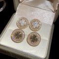 Gold Plated Copper Zircon Round Stud Earrings With Silver Posts French Vintage Light Luxury Style view 4
