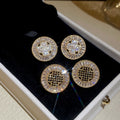 Gold Plated Copper Zircon Round Stud Earrings With Silver Posts French Vintage Light Luxury Style view 2