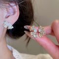 Copper Zircon Bow Stud Earrings With Silver Pins Elegant Light Luxury Women's Jewelry view 2