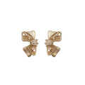 Copper Zircon Bow Stud Earrings With Silver Pins Elegant Light Luxury Women's Jewelry view 5