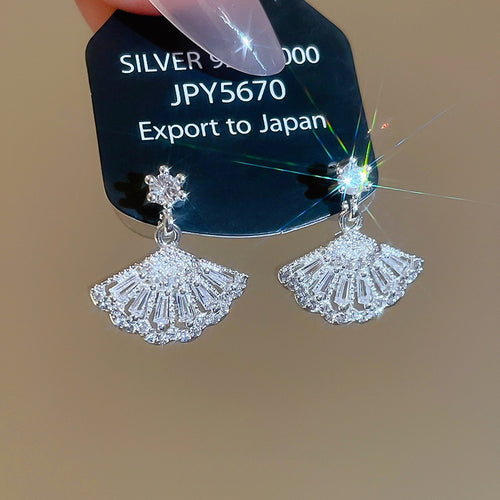 Copper Zircon Fan Shaped Geometric Triangle Stud Earrings Minimalist Light Luxury Fashion Jewelry