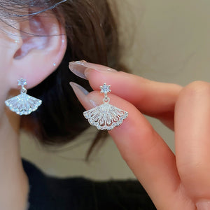 Copper Zircon Fan Shaped Geometric Triangle Stud Earrings Minimalist Light Luxury Fashion Jewelry