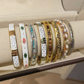 Gold Plated Copper Open Bangle With Enamel Stone Beads Ethnic Fashion OL Round Design view 1
