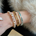Gold Plated Copper Open Bangle With Enamel Stone Beads Ethnic Fashion OL Round Design view 4
