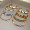 Gold Plated Copper Open Bangle With Enamel Stone Beads Ethnic Fashion OL Round Design view 3