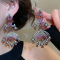 Vintage Copper Zircon Fan Drop Stud Earrings Luxury Statement Water Drop Earrings For Women view 2
