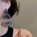 Vintage Copper Zircon Fan Drop Stud Earrings Luxury Statement Water Drop Earrings For Women view 4