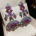 Vintage Copper Zircon Fan Drop Stud Earrings Luxury Statement Water Drop Earrings For Women view 1