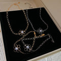 Korean Old Money Hollow Flower Faux Pearl Necklace Bracelet Jewelry Set view 1