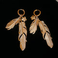French Vintage Alloy Rhinestone Feather Leaf Drop Earrings, Unique Light Luxury Style view 2