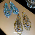 Silver Needle Rhinestone Leaf Feather Stud Earrings For Women Vintage Palace Alloy Jewelry view 3