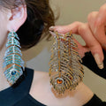 Silver Needle Rhinestone Leaf Feather Stud Earrings For Women Vintage Palace Alloy Jewelry view 2