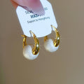 Gold Plated Round Faux Pearl Earrings For Women, Vintage Elegant Geometric Light Luxury Ear Cuffs view 2