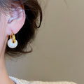 Gold Plated Round Faux Pearl Earrings For Women, Vintage Elegant Geometric Light Luxury Ear Cuffs view 3