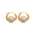 Gold Plated Round Faux Pearl Earrings For Women, Vintage Elegant Geometric Light Luxury Ear Cuffs view 5