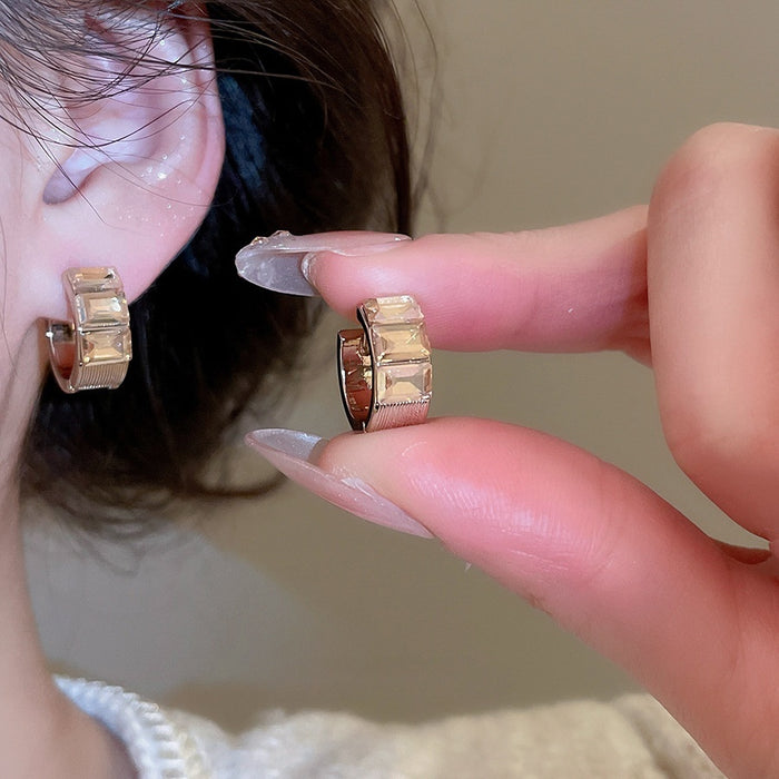 French Style Alloy Rhinestone Square Earrings, Elegant Light Luxury Geometric Ear Jewelry