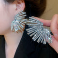 Alloy Steel Pin Rhinestone Geometric Fan Tassel Stud Earrings For Women view 3