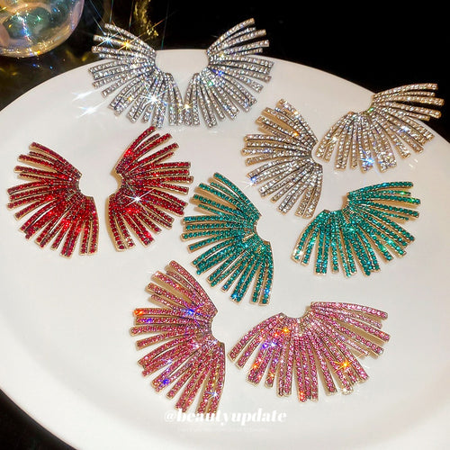 Alloy Steel Pin Rhinestone Geometric Fan Tassel Stud Earrings For Women