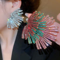 Alloy Steel Pin Rhinestone Geometric Fan Tassel Stud Earrings For Women view 1