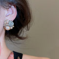 Light Luxury Floral Faux Pearl Stud Earrings With Rhinestone Accents For Women view 3
