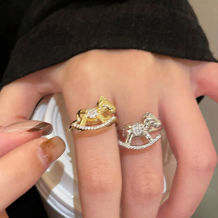 Zircon Horse Open Ring For Women – Gold