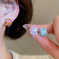 Artificial Crystal Flower Stud Earrings Sweet Minimalist Light Luxury Silver Needle Jewelry view 2