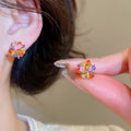 Artificial Crystal Flower Stud Earrings Sweet Minimalist Light Luxury Silver Needle Jewelry view 4