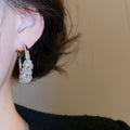 Copper Geometric Round Wrapped Rhinestone Hoop Earrings With Silver Posts For Fashion OL Style view 3