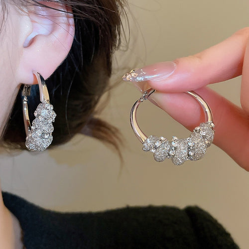 Copper Geometric Round Wrapped Rhinestone Hoop Earrings With Silver Posts For Fashion OL Style