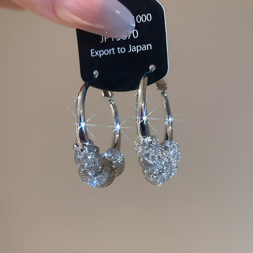 Copper Geometric Round Wrapped Rhinestone Hoop Earrings With Silver Posts For Fashion OL Style