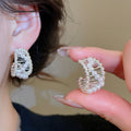 18K Gold Plated Faux Pearl C Shape Hollow Geometric Stud Earrings, Light Luxury Minimalist Style view 3