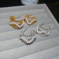 18K Gold Plated Faux Pearl C Shape Hollow Geometric Stud Earrings, Light Luxury Minimalist Style view 2