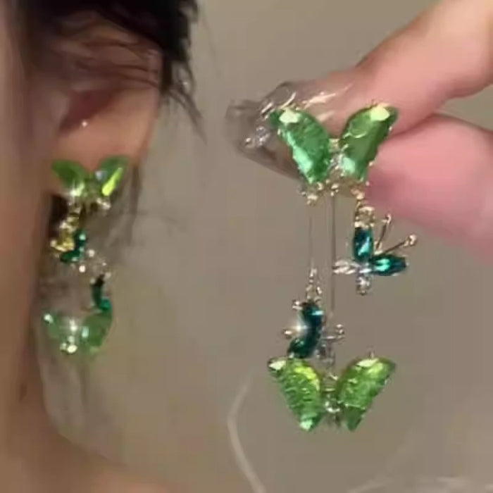 Elegant Copper Zircon Butterfly Tassel Drop Earrings With Silver Needle For Women