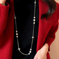 French Old Money Faux Pearl Saturn Star Beaded Sweater Necklace Vintage Elegant Light Luxury Jewelry view 3
