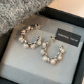 Light Luxury C-Shaped Faux Pearl Stud Earrings With Zircon Lace Silver Pins For Women view 2