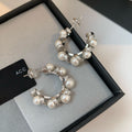 Light Luxury C-Shaped Faux Pearl Stud Earrings With Zircon Lace Silver Pins For Women view 3